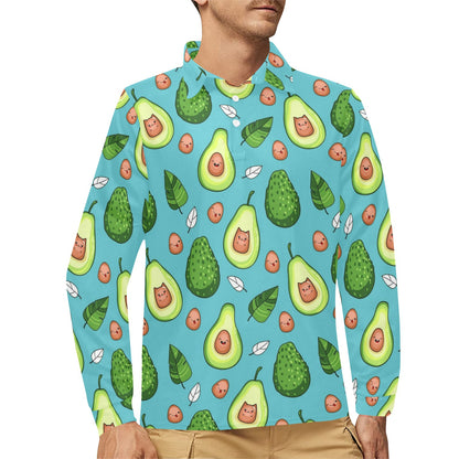 Avocado Pattern Print Design AC05 Long Sleeve Polo Shirt For Men's