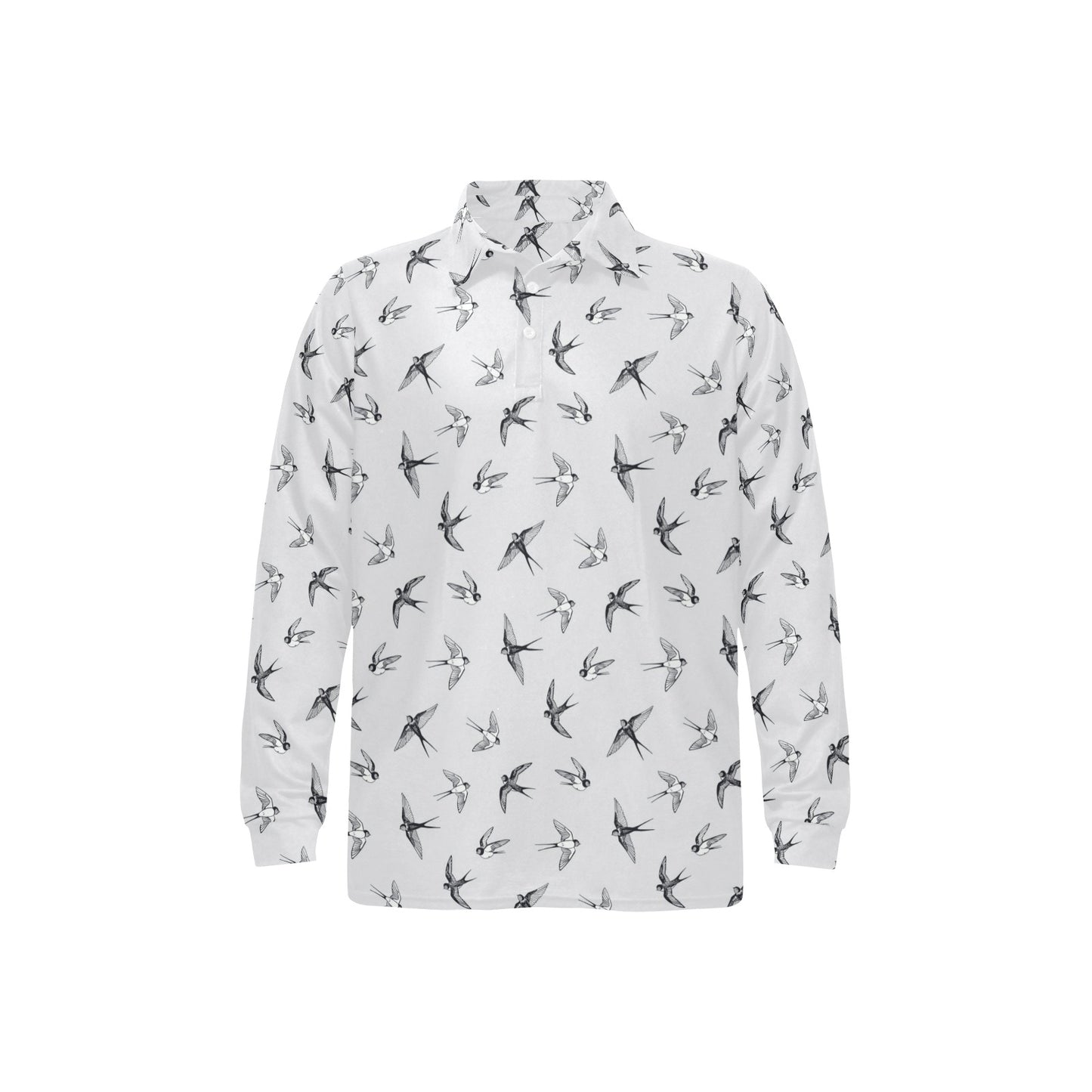 Swallow Bird Pattern Print Design 04 Long Sleeve Polo Shirt For Men's