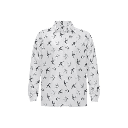 Swallow Bird Pattern Print Design 04 Long Sleeve Polo Shirt For Men's
