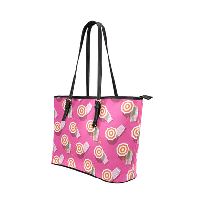 Beach Top View Umbrella Theme Leather Tote Bag