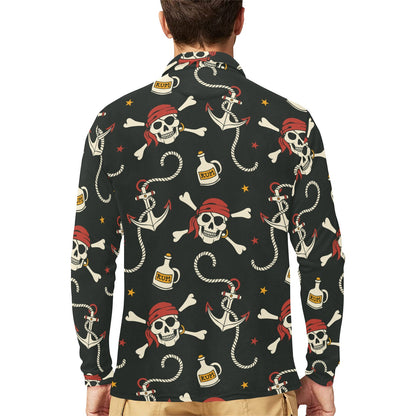 Pirate Pattern Print Design A02 Long Sleeve Polo Shirt For Men's
