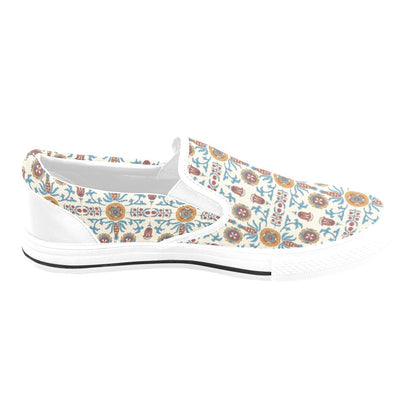 Suzani Print Design LKS301 White Slip Ons Canvas Women's Shoes