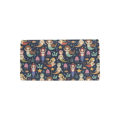Mermaid Cartoon Pattern Print Design 03 Women's Trifold Wallet