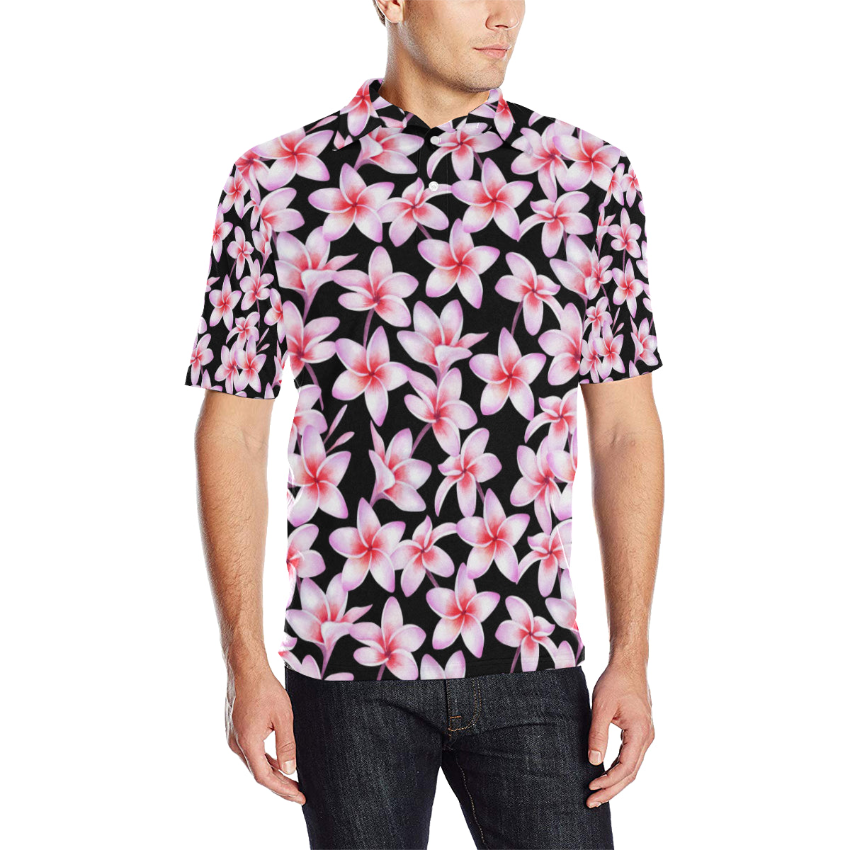 Pink Plumeria Pattern Print Design PM09 Men Polo Shirt