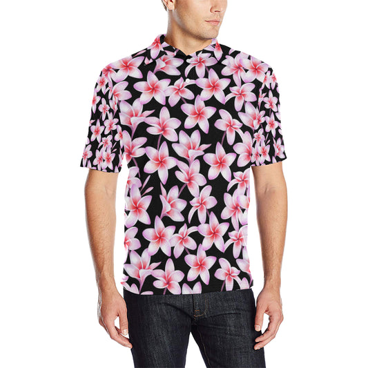 Pink Plumeria Pattern Print Design PM09 Men Polo Shirt