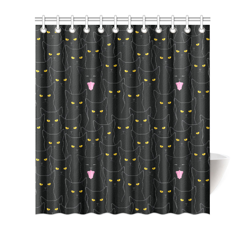 Black Cat Yellow Eyes Print Pattern Shower Curtain