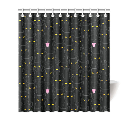 Black Cat Yellow Eyes Print Pattern Shower Curtain