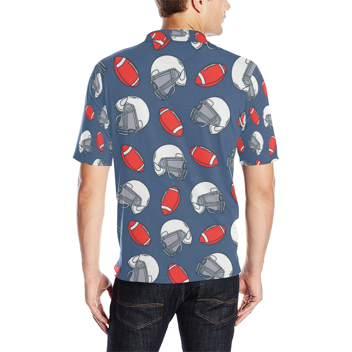 American Football Helmet Design Pattern Men Polo Shirt