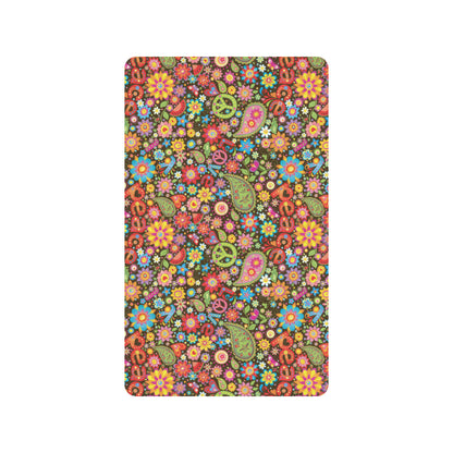 Flower Power Peace Paisley Themed Print Rubber Doormat