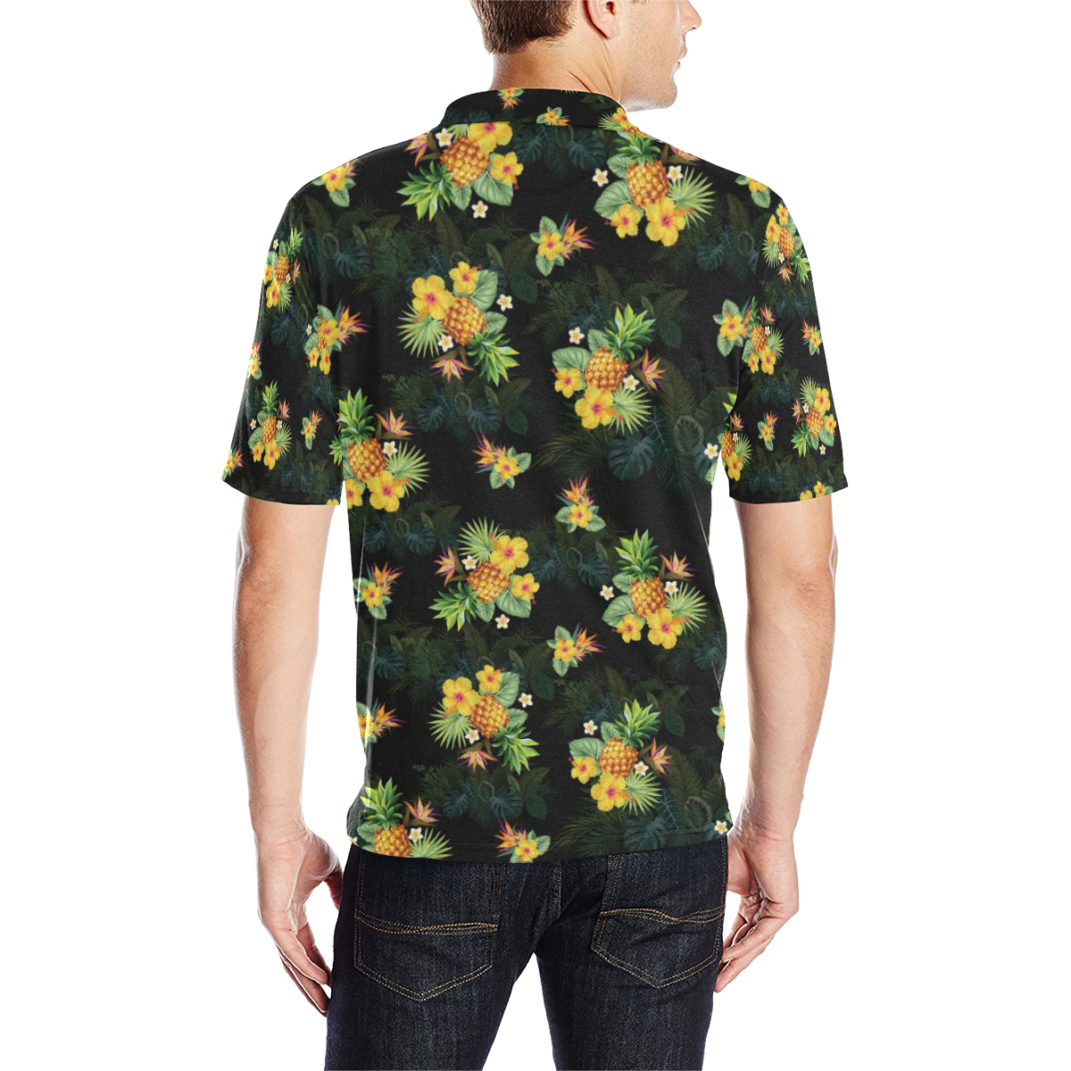 Pineapple Tropical Flower Print Pattern Men Polo Shirt