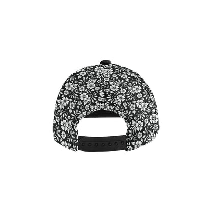 Floral Black White Themed Print Snapback Cap