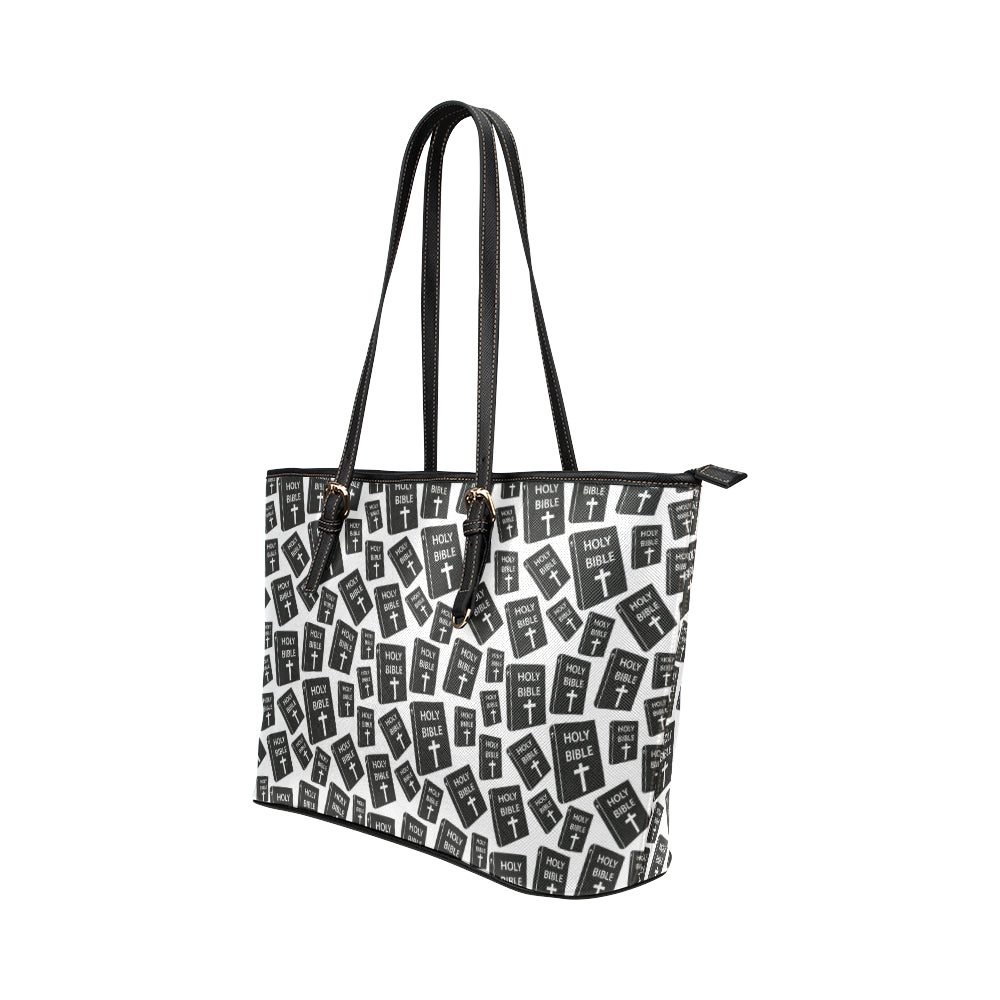 Christian Holy Bible Book Pattern Leather Tote Bag