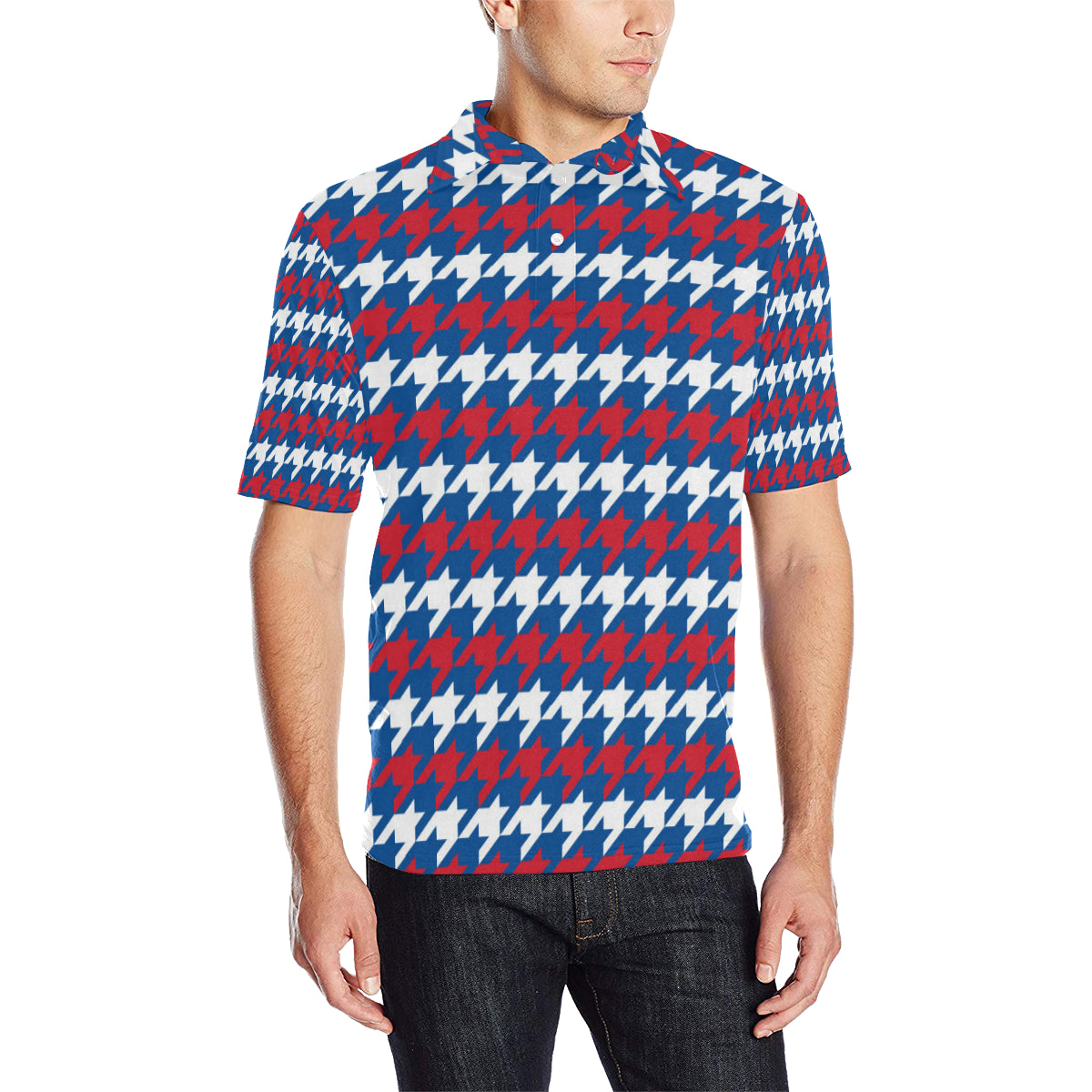 Patriotic Houndstooth Pattern Print Design A02 Men Polo Shirt