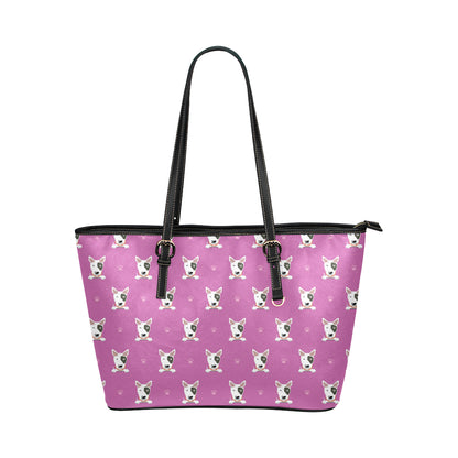 Bull Terrier Happy Print Pattern Leather Tote Bag
