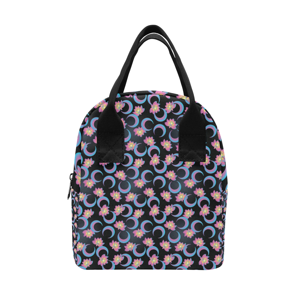 Lotus with Moon Pink Print Themed Insulated Lunch Bag