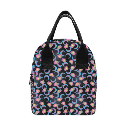 Lotus with Moon Pink Print Themed Insulated Lunch Bag