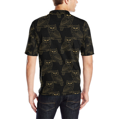 Gold Owl Pattern Men Polo Shirt