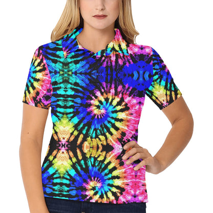 Tie Dye Rainbow Design Print Women's Polo Shirt