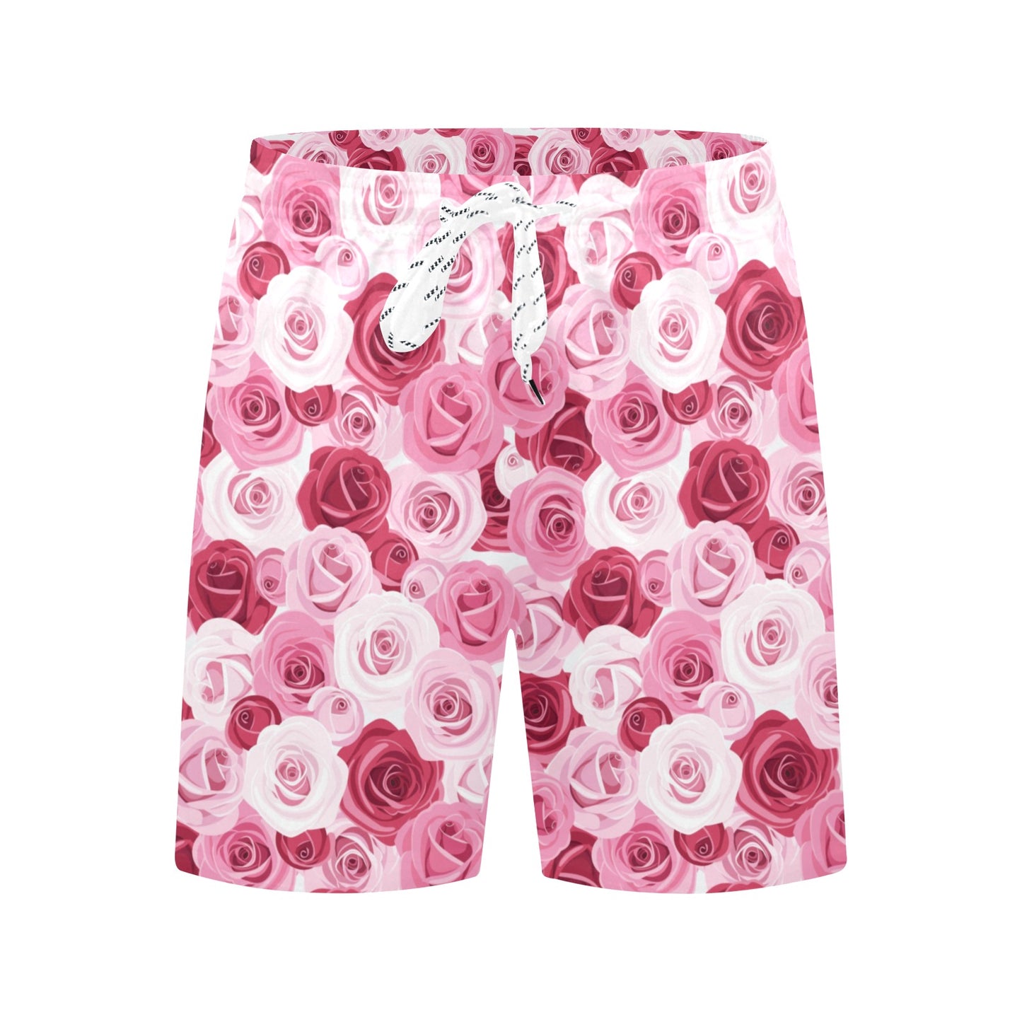 Pink Red Rose Pattern Print Men's Swim Trunks Beach Shorts