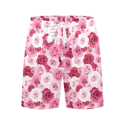 Pink Red Rose Pattern Print Men's Swim Trunks Beach Shorts