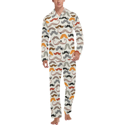 Mustache Pattern Print Design A02 Men's Long Pajama Set