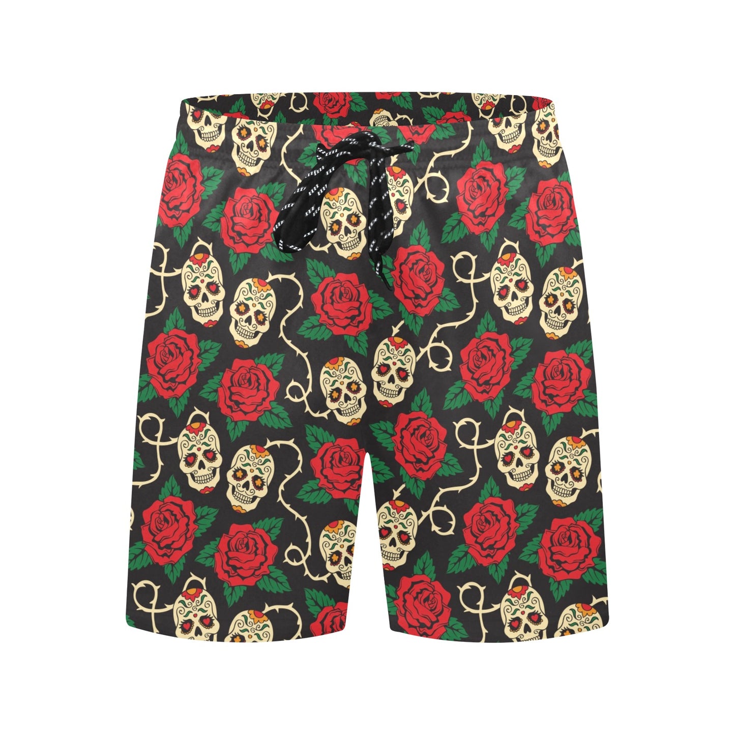 Sugar Skull Red Rose Print Design LKS301 Men's Swim Trunks Beach Shorts