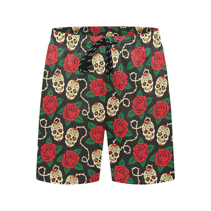 Sugar Skull Red Rose Print Design LKS301 Men's Swim Trunks Beach Shorts