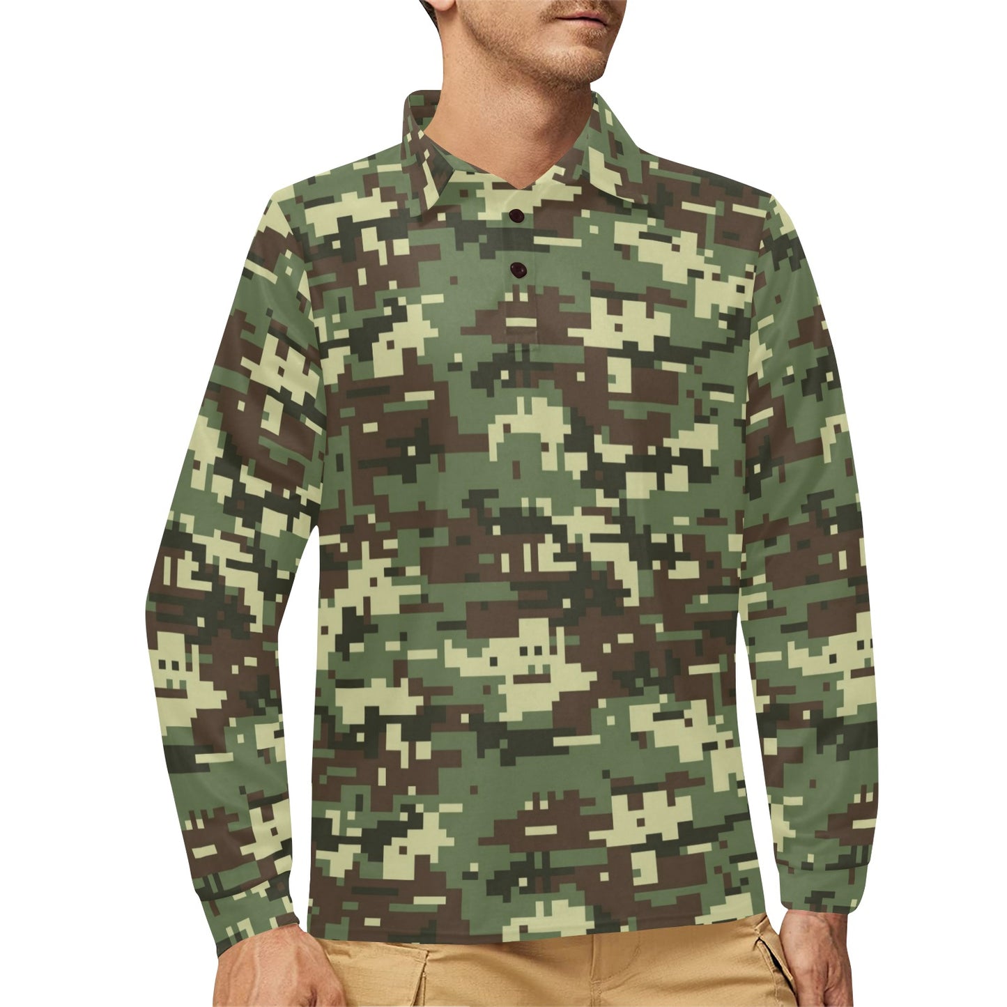 ACU Digital Army Camouflage Long Sleeve Polo Shirt For Men's