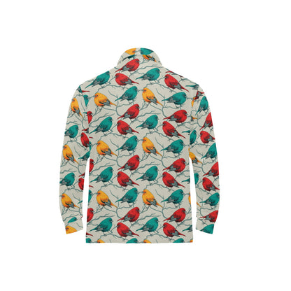 Birds Pattern Print Design 04 Long Sleeve Polo Shirt For Men's