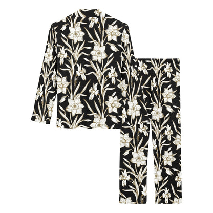 Daffodils Pattern Print Design DF06 Women's Long Pajama Set