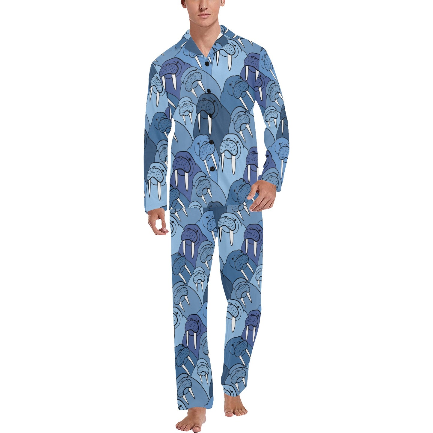 Walrus Pattern Print Design 01 Men's Long Pajama Set
