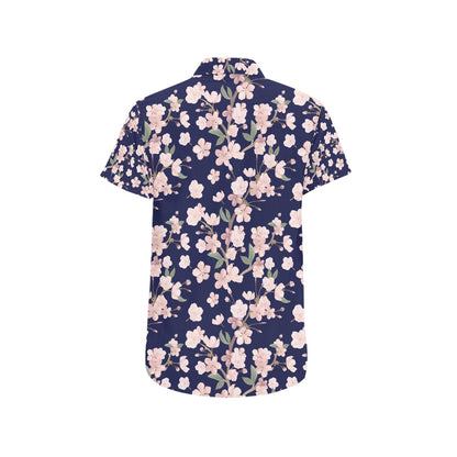 Sakura Print Design LKS301 Men Short Sleeve Button Up Shirt