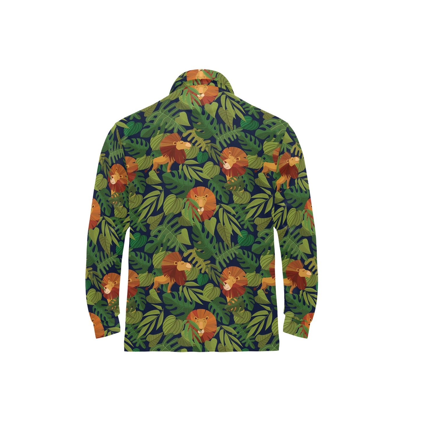 Lion Jungle Pattern Print Design 05 Long Sleeve Polo Shirt For Men's
