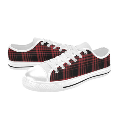 Tartan Red Black Print Design LKS303 Women's White Low Top Shoes