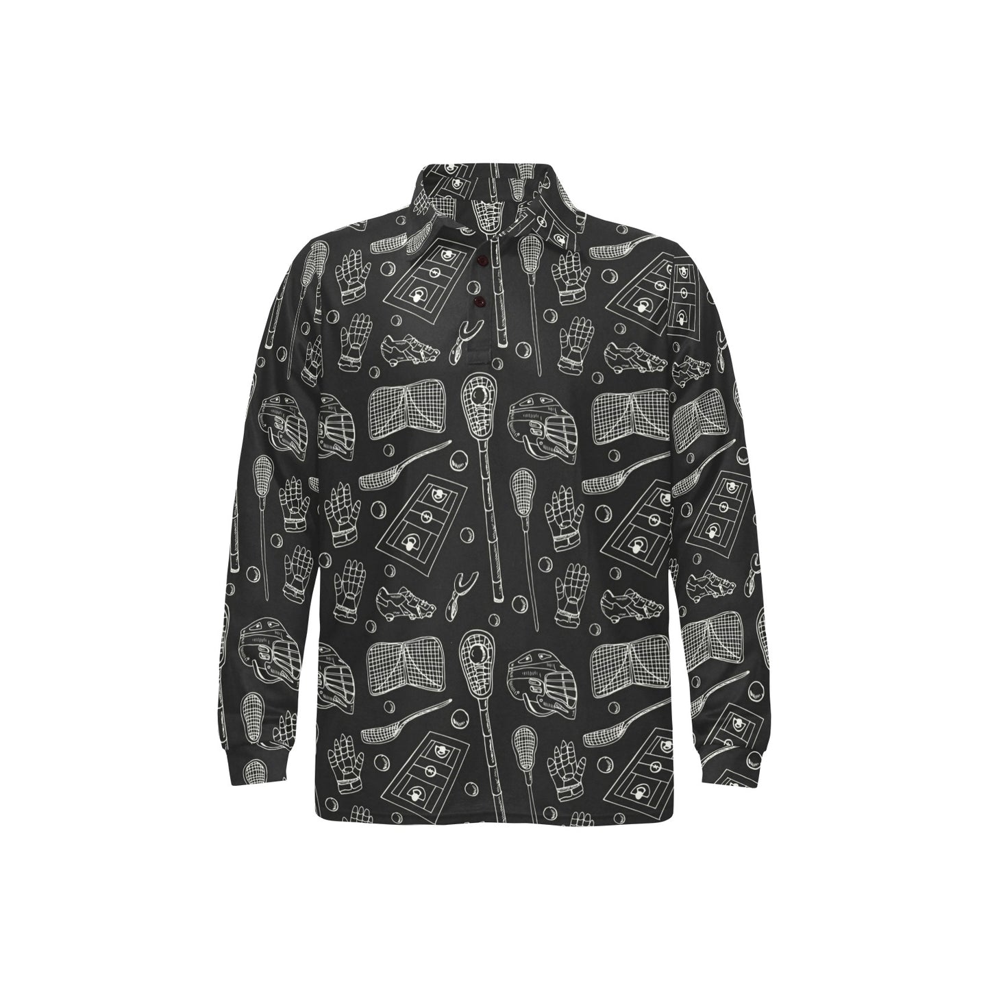 Lacrosse Pattern Print Design 01 Long Sleeve Polo Shirt For Men's
