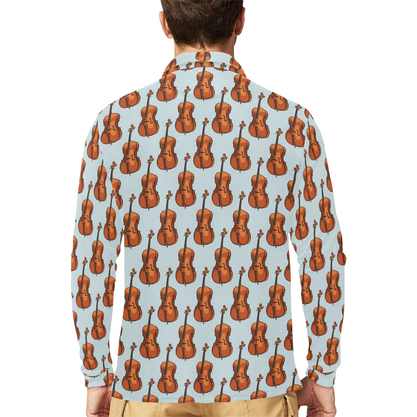 Violin Print Design LKS406 Long Sleeve Polo Shirt For Men's