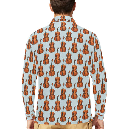 Violin Print Design LKS406 Long Sleeve Polo Shirt For Men's