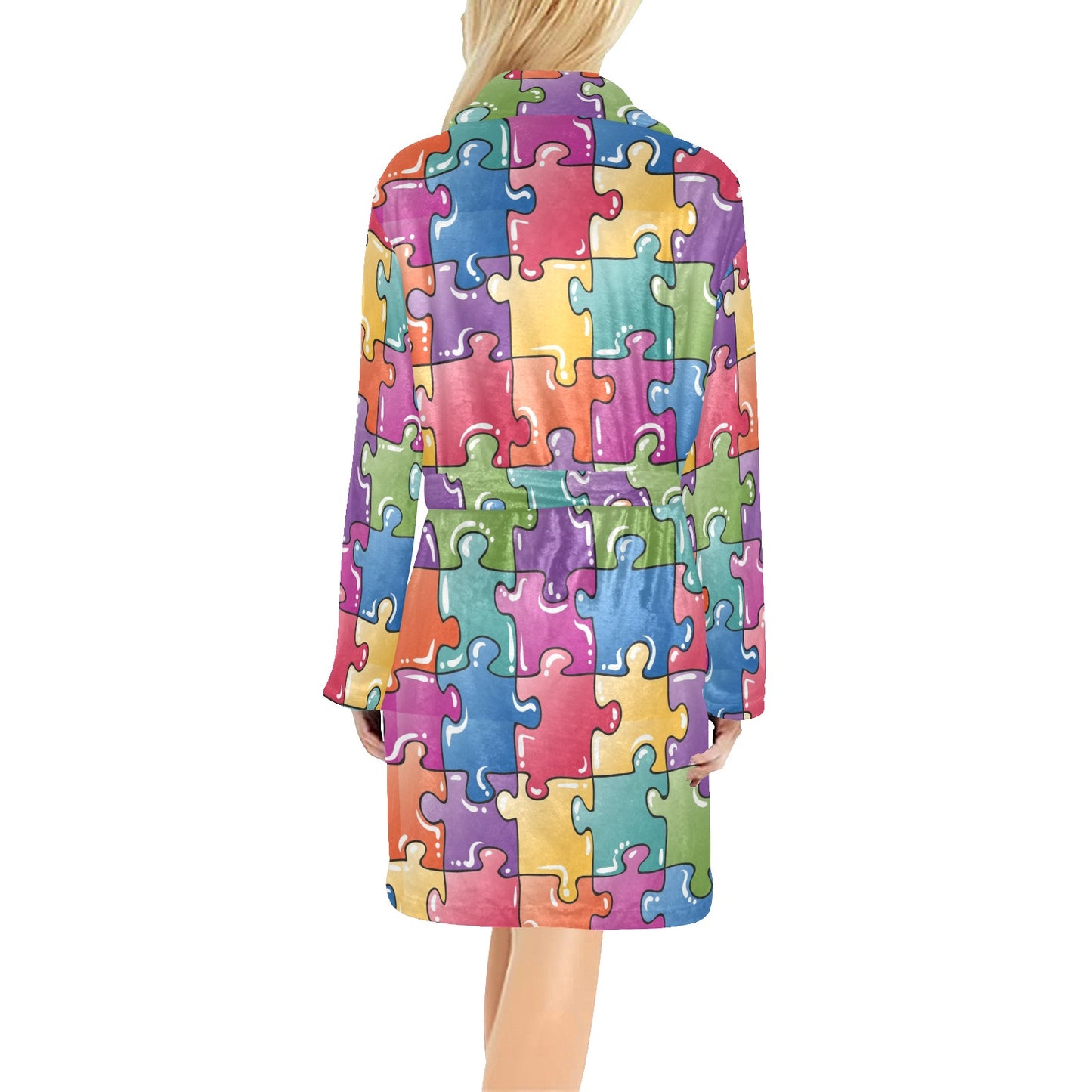 Puzzle Pattern Print Design A05 Women's Fleece Robe