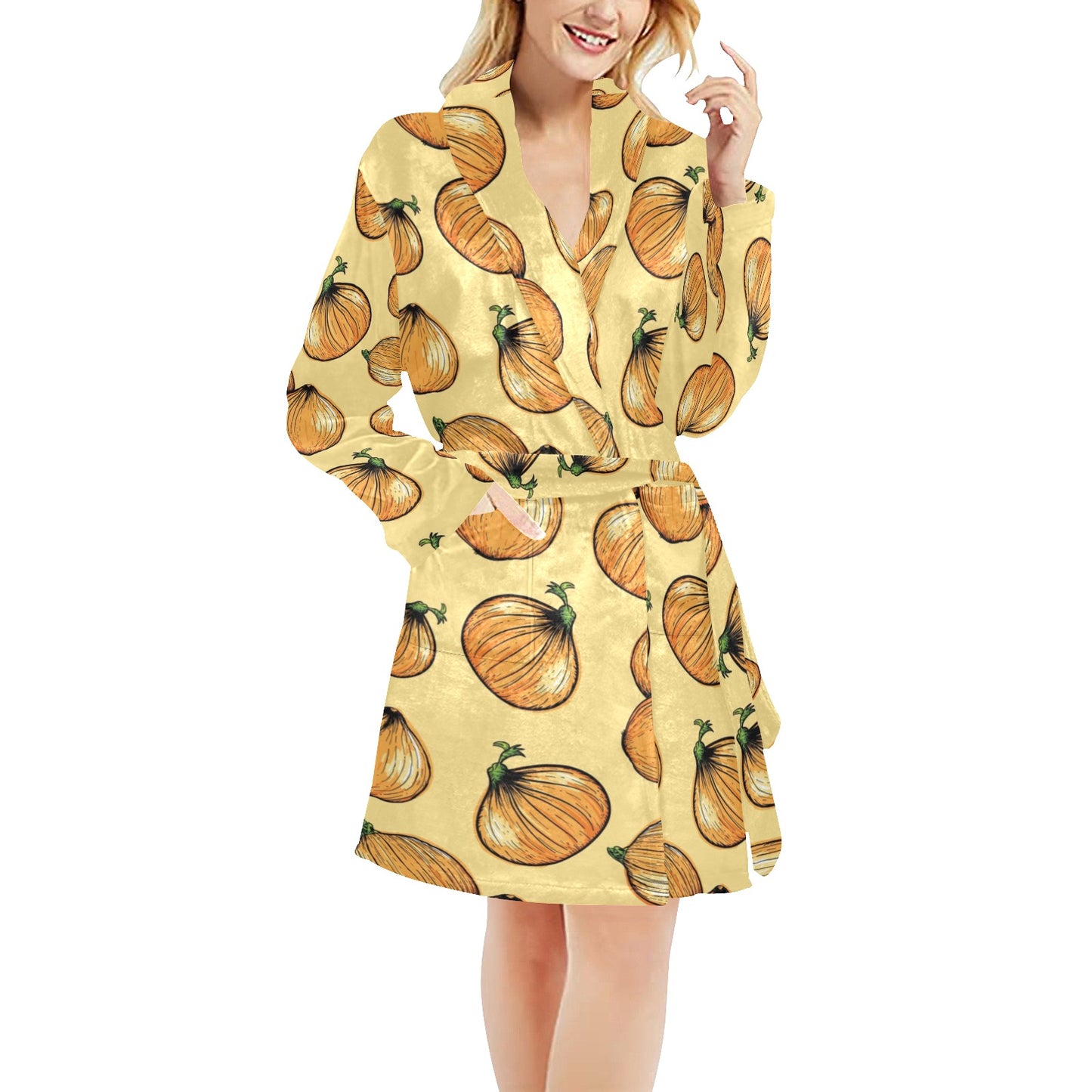 Onion Pattern Print Design A04 Women's Fleece Robe