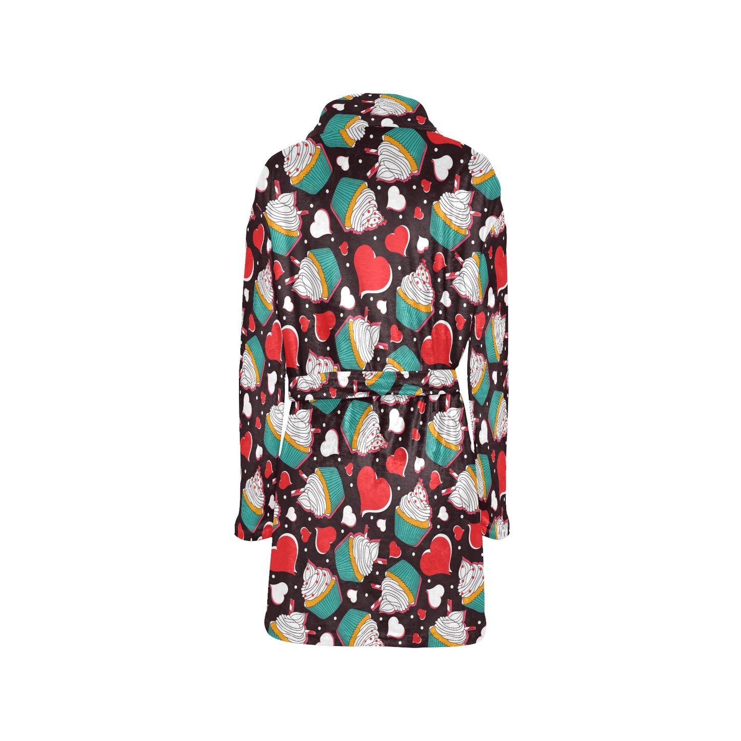 Cupcakes Heart Print Pattern Women's Fleece Robe