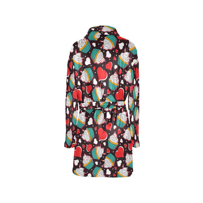 Cupcakes Heart Print Pattern Women's Fleece Robe