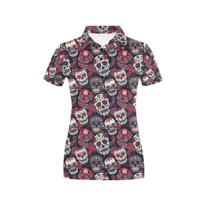 Sugar Skull Print Design LKS303 Women's Polo Shirt
