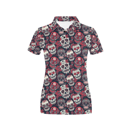 Sugar Skull Print Design LKS303 Women's Polo Shirt