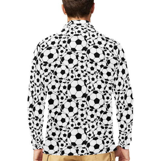 Soccer Ball Print Design LKS301 Long Sleeve Polo Shirt For Men's