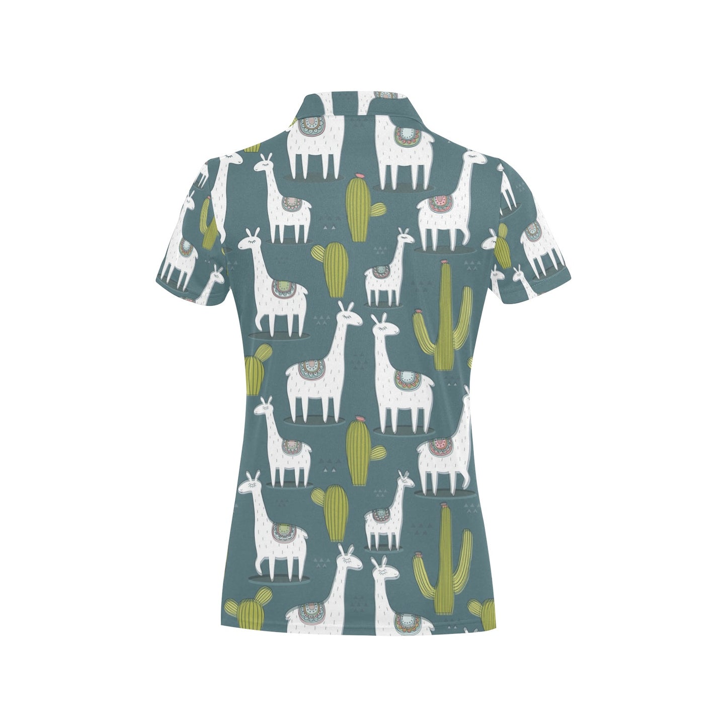 Llama Cactus Pattern Print Design 03 Women's Polo Shirt