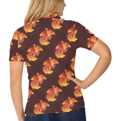 Rooster Pattern Print Design A04 Women's Polo Shirt