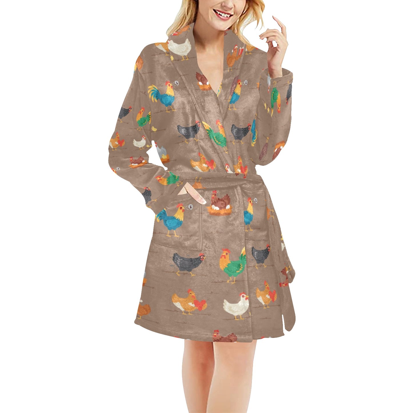 Chicken Happy Print Pattern Women's Fleece Robe
