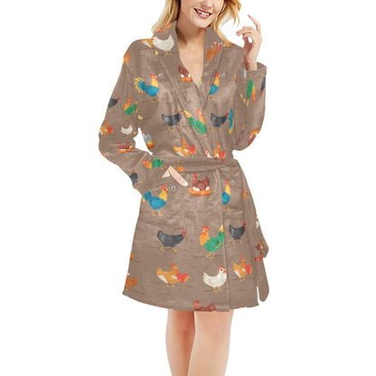 Chicken Happy Print Pattern Women's Fleece Robe