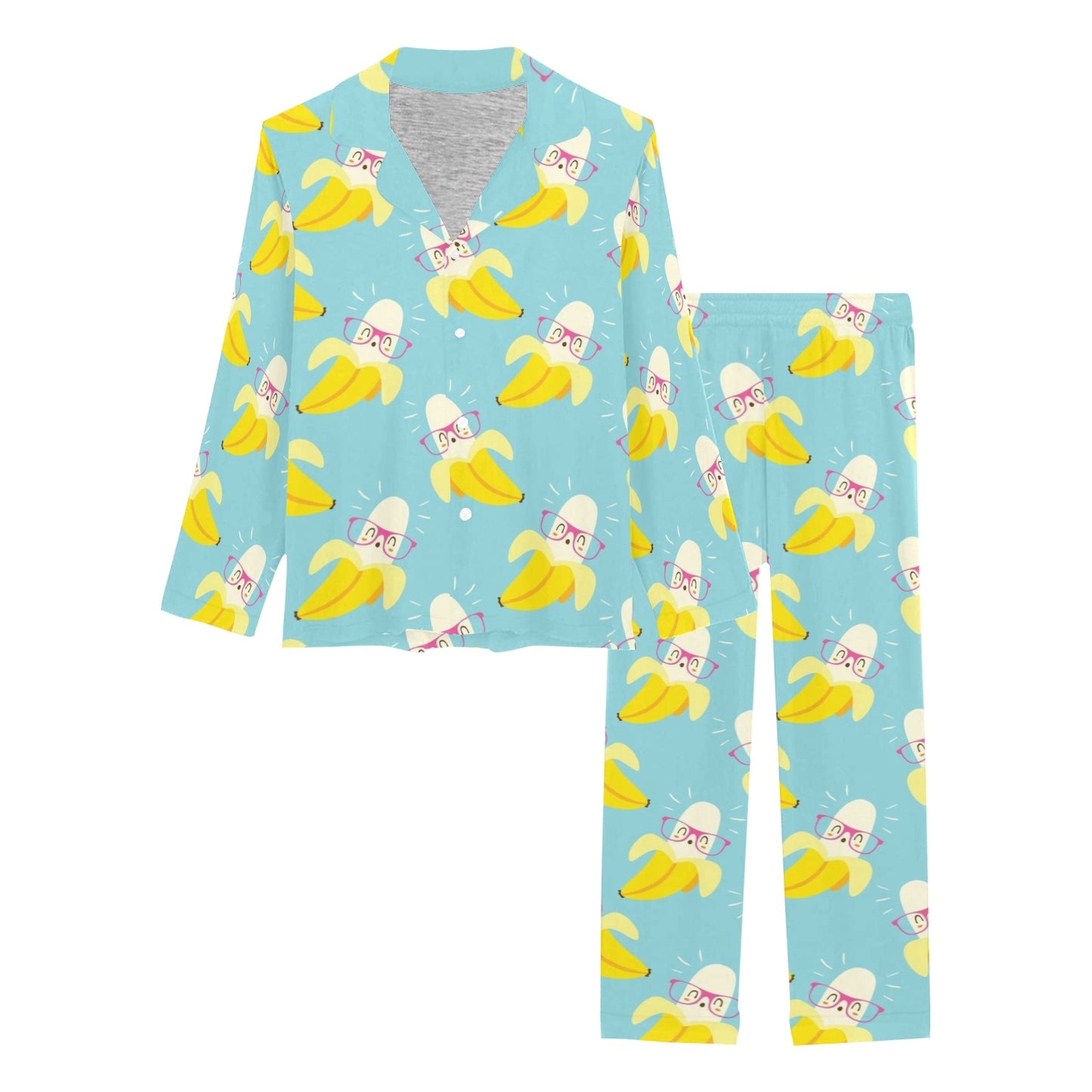 Banana Pattern Print Design BA07 Women's Long Pajama Set