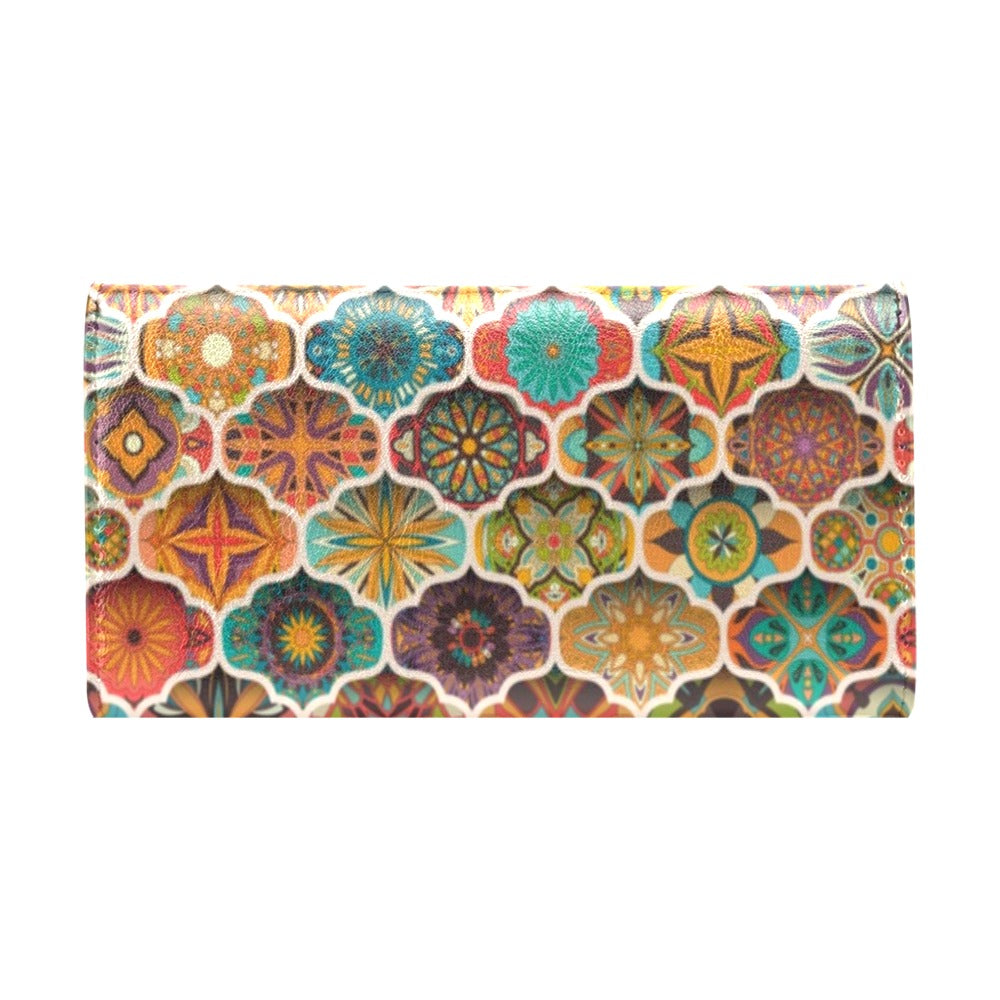 Mandala Mosaic Themed Design Print Women's Trifold Wallet